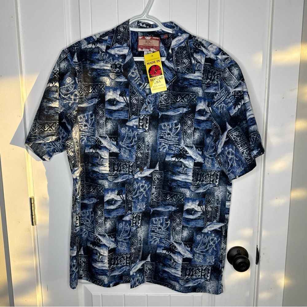RJC Brand Hibiscus Men's Hawaiian Shirt LG 102C Made in USA NWT